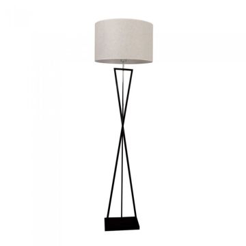 V-TAC VT-7913 Lampadaire design avec abat-jour ronde ivoire avec auvent en métal noir et support E27 - sku 40411