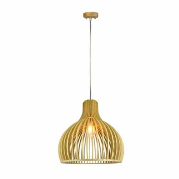 V-TAC VT-3450 Wooden pendant light modern with chrome decorative lampshade E27 Ф350mm - SKU 40501