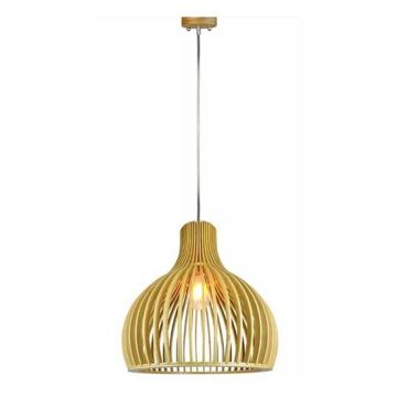 V-TAC VT-4453 Suspension moderne en bois avec abat-jour décoratif chromé E27 Ф450mm - SKU 40551