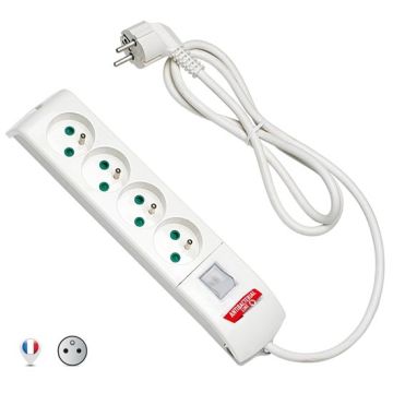 FIDO Multisocket 4 steckdosen Französisch std. 2P+E 16A mit Leuchtschalter antibakteriell durch Biocote gegen 99% der Viren Fanton 4201002FRAB
