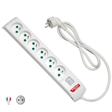 FIDO Multisocket 6 steckdosen Französisch std. 2P+E 16A mit Leuchtschalter antibakteriell durch Biocote gegen 99% der Viren Fanton 4202002FRAB
