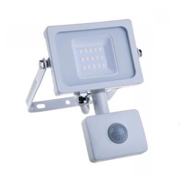 V-TAC PRO VT-10-S 10W led pir sensor floodlight SMD chip samsung warm white 3000K slim white body IP65 - SKU 433
