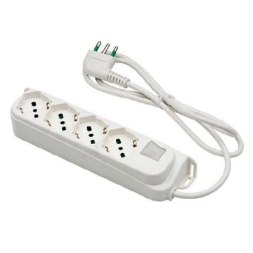 Multiprise 4 prises schuko Italien/Allemand 2P+T 16A câble 1,5m fiche italienne std. 2P+T 10A avec interrupteur Linea Retail Fanton 474204