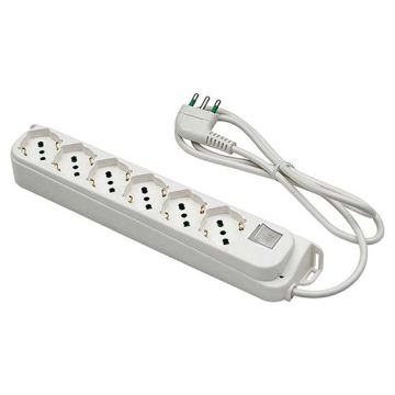 Multiprise 6 prises schuko italien/allemand 2P+T 3G1 H05VV-F 90° Câble 1,5m Fanton 47430