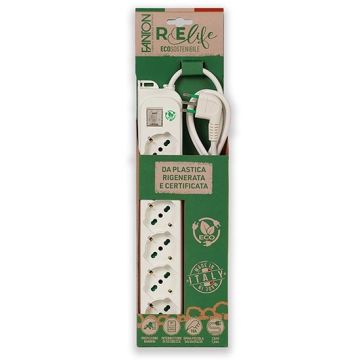 Multiprise OMEGA ECO 6 prises schuko Italien/Allemand 2P+T 16A câble 1,5m fiche italienne std. 2P+T 10A avec interrupteur Fanton 474304ECO