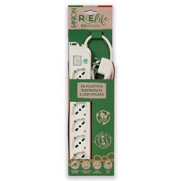 Multisocket OMEGA ECO 6 sockets schuko Italian/German 2P+T 16A cable 1,5m plug italian std. 2P+T 16A with switch Fanton 47430ECO