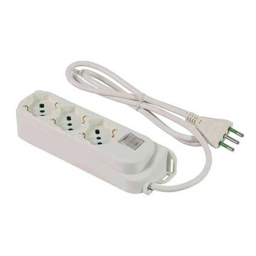 Multiprise 3 prises schuko Italien/Allemand 2P+T 16A câble 1,5m fiche italienne std. 2P+T 10A avec interrupteur Linea Retail Fanton 474604