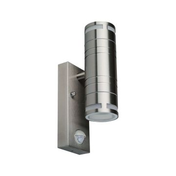 V-TAC VT-7632S Double 2xGU10 led wall spotlight with motion sensor in Stainless Steel IP44 for wall mounting - Satin Gray - 5157