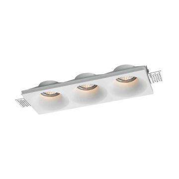 V-TAC VT-11023 Recessed rectangular recessed plaster led spotlight holder concave cuts for 3 spotlights 3*GU10/GU5.3 white sku 6766