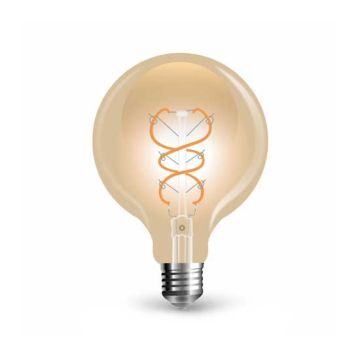 LED Lampe V-TAC Vintage G95 Curve Filament Bernsteinglas 5W E27 300LM 300° A+ VT-2075 – SKU 7217 Warmweiß, 2200K