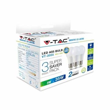 Kit super saver pack V-TAC ampoule led 5W E27 blanc chaud 2700K VT-2055 - SKU 7266