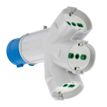 Adaptor for industrial purposes TRIPLEX plug 2P+E 16A with 3 sockets IT/DE 2P+E 16A Fanton 73095