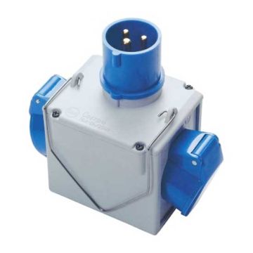 Industrieadapter von Stecker CEE auf 2 Steckdosen CEE 230V Wasserdicht IP44 Fanton 73110