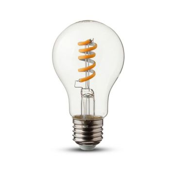 V-TAC VT-2164 Ampoule Led effet spirale filament 4W E27 A60 verre transparent lumière blanc chaud 2700K - 7336