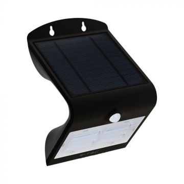 V-TAC VT-768 3W LED solar wall light with PIR sensor 3000K+4000K black body IP65 - sku 7528