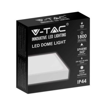 V-TAC VT-8618W-SQ 18W square led ceiling light 3000K white IP44 - sku 7624