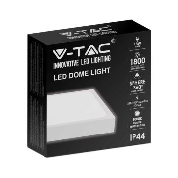 V-TAC VT-8618W-SQ Plafonnier led carré 18W 3000K blanc IP44 - sku 7624