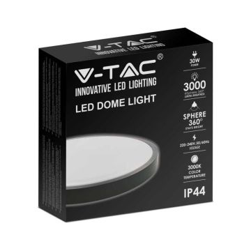 V-TAC VT-8630B-RD 30W IP44 plafonnier LED rond NOIR 360° design moderne 3000K - sku 7639