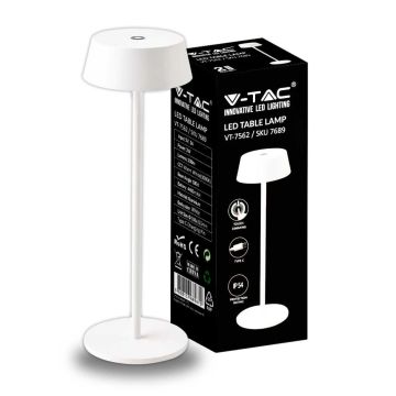 V-TAC VT-7562 LED Tischlampe Weiß 2W Aluminium USB Wiederaufladbar mit Touch Dimmbar IP54 3000K sku 7689