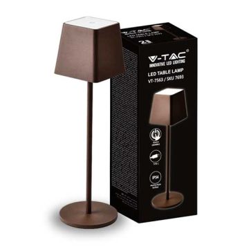 V-TAC VT-7563 Lampe de table LED 2W blanc chaud 3000K avec batterie 4400mA bouton ON/OFF dimmable tactile couleur corten IP54 - SKU 7693
