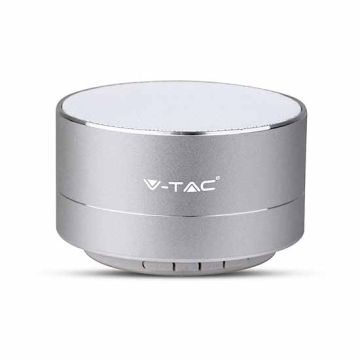 V-TAC SMART HOME VT-6133 3W portable Led light blue metal silver bluetooth speaker with Mic. & TF Card slot - sku 7713
