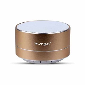 V-TAC SMART HOME VT-6133 3W portable Led light blue metal gold bluetooth speaker with Mic. & TF Card slot - sku 7714