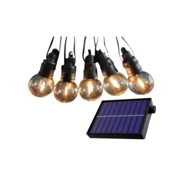 V-TAC VT-71512 LED string light with solar panel and remote control 12mt 10 mini globe filament bulbs 0.5W 3000K IP44 - sku 7804