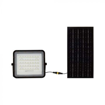 V-TAC VT-80W Black led floodlight with 10W solar panel and remote control LED Floodlight with replaceable battery 4000K 3m Cable - 7824