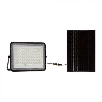 V-TAC VT-120W Schwarzer LED-Strahler mit 15 W Solarpanel und ferngesteuertem LED-Flutlicht mit austauschbarer Batterie 6400 K, 3 m Kabel – 7825