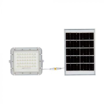 V-TAC VT-80W Weißer LED-Strahler mit 10 W Solarpanel und ferngesteuertem LED-Flutlicht mit austauschbarer Batterie 6400 K, 3 m Kabel – 7841