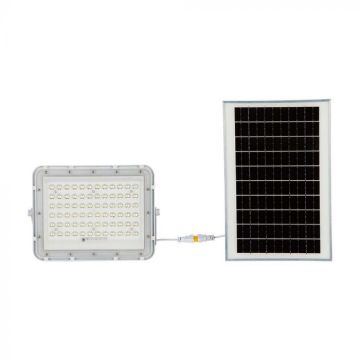 V-TAC VT-120W Weißer LED-Strahler mit 15W Solarpanel und ferngesteuertem LED-Flutlicht mit austauschbarer Batterie 4000 K, 3 m Kabel – 7844