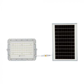 V-TAC VT-120W Projecteur LED blanc avec panneau solaire 15W et télécommande Projecteur LED avec batterie remplaçable 6400K Câble 3m - 7843