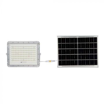 V-TAC VT-180W White led spotlight with 20W solar panel and remote control LED Floodlight with replaceable battery 6400K 3m Cable - 7845