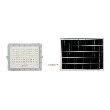 V-TAC VT-180W White led spotlight with 20W solar panel and remote control LED Floodlight with replaceable battery 6400K 3m Cable - 7845