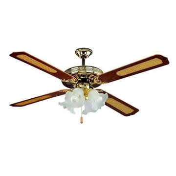 V-TAC VT-6056-4 Ventilatore da soffitto 55W 4 pale in legno 132cm  AC-Motor con portalampada per lampadine E27x4pcs - sku 7921