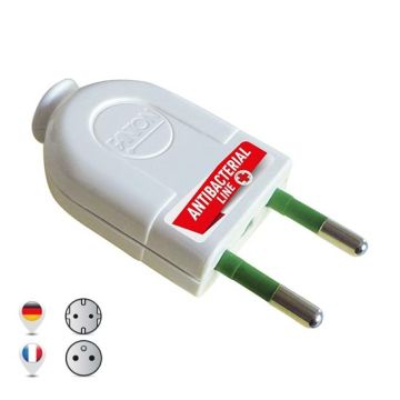 Plug demountable french/german std. 2P 10A white body Antibacterial by Biocote against 99% of viruses Easy Fanton 80005AB