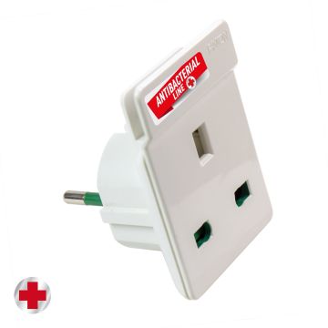 Adapter from European plug shuko S31 to UK plug Antibacterial by Biocote against 99% of viruses