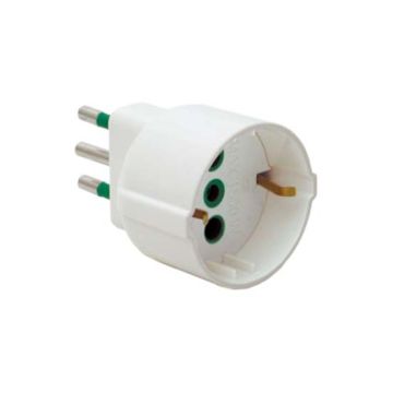 One-way adaptor plug italian std. 2P+E 10A socket italian/german std. 2P+E 16A white body Fanton 82120