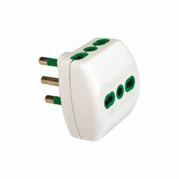 Three-way adaptor plug italian std. 2P+E 16A 3 sockets italian-dual-size std. 2P+E 16A white body Fanton 82180