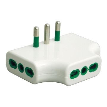 Adaptateur trois voies plat italien std. 2P+E 16A 3 prises italian-dual-size std. 2P+E 16A Corps blanc Fanton 82220