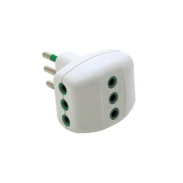 Three-way adaptor plug italian std. 2P+T 10A 3 sockets italian std. 2P+T 10A white body Fanton 82620-E