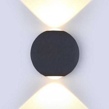 V-TAC VT-836 Applique murale LED 6W blanc chaud 3000K corps aluminium rond noir IP65 - SKU 8303