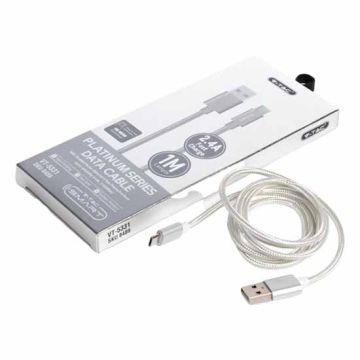 V-TAC VT-5331 cavo dati USB 2.0 1M Micro USB Platinum series in corda colore argento - sku 8489