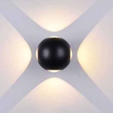 V-TAC VT-834 Lampada LED 4W da parete forma sferica nero wall light bianco caldo 3000K IP65 - SKU 8553
