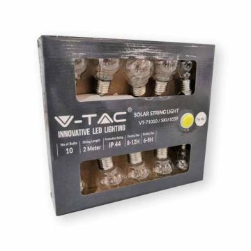 V-TAC VT-7010 1W bulb microled string light warm white 3000K with sensore and solar panel - sku 8559