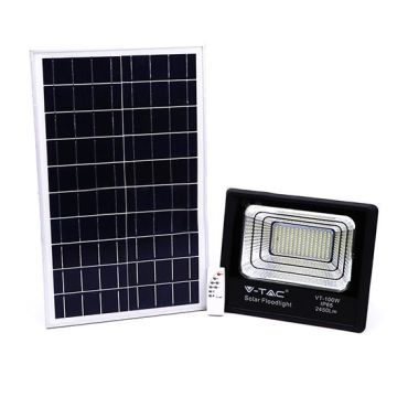 V-TAC VT-100W 100W LED Solar floodlight with IR remote control day white 4000K Black body IP65 - 8576