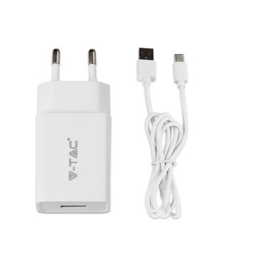 V-TAC VT-5382 Fast Charging Set with Travel Adapter & Type-C USB Cable White - sku 8643