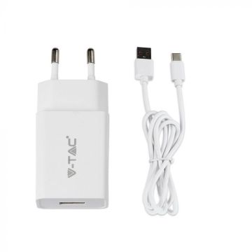 V-TAC travel charger with fast charging cable USB type-C charger 2.1A - 8647