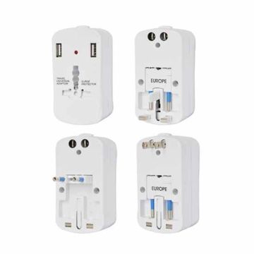 V-TAC Adaptateur universel de voyage + 2 usb chargeur 2A couleur blanc standard prise US, UK, EU - sku 8704