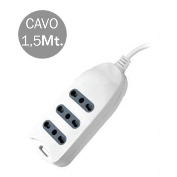 V-TAC Power Strip outlet 3 plugs 10/16A Italian standard with wall mount - sku 8706